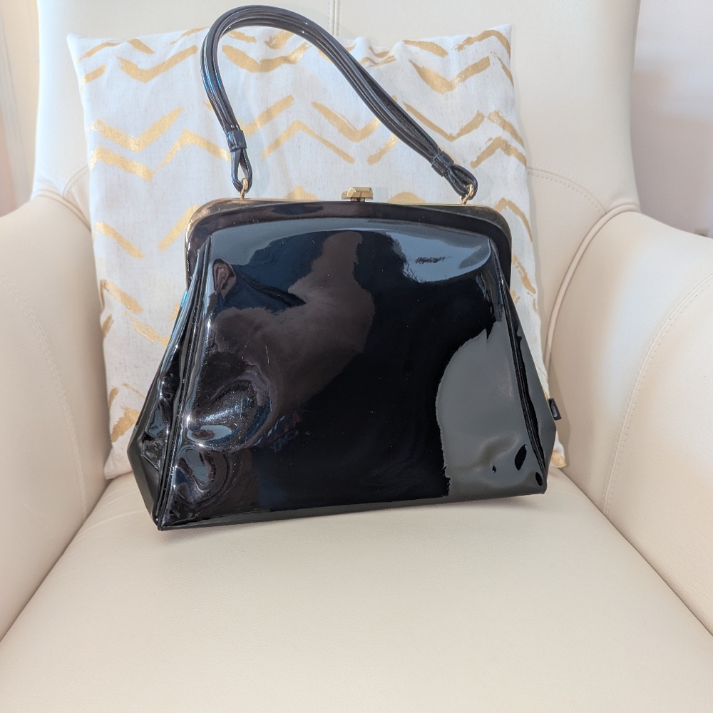 * Patent Leather Bag with Structured Shape and Solid Brass Fittings by Stylemark
